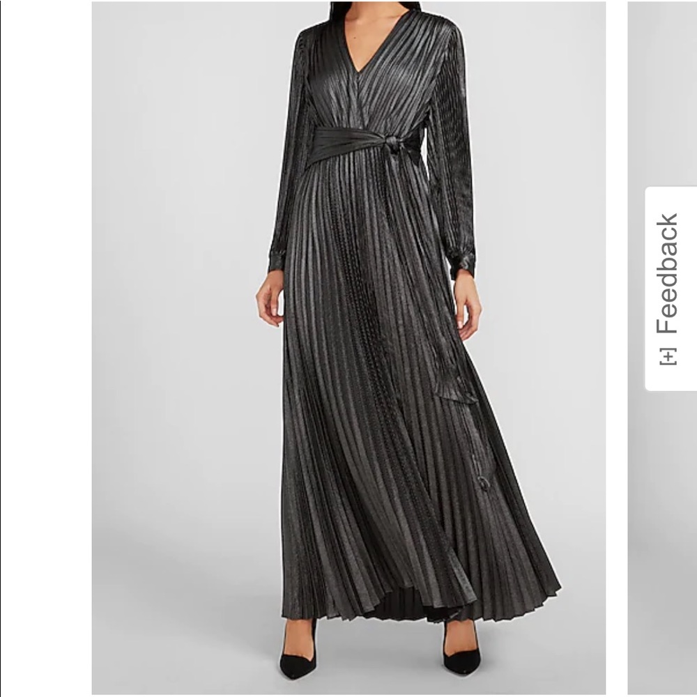 Metallic Pleated Tie Front Maxi Dress